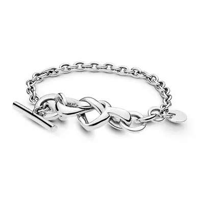 (Hot Stamping, 17cm) Women's Bracelets Sterling Silver Knotted Heart Charms T-Bar Bracelet Bangl