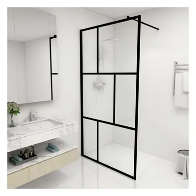 Walk-in Shower Wall with Tempered Glass Black 100x195 cm