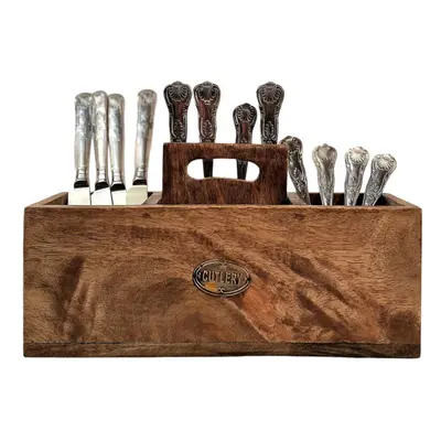 Mango Wood Cutlery Stand with Handle