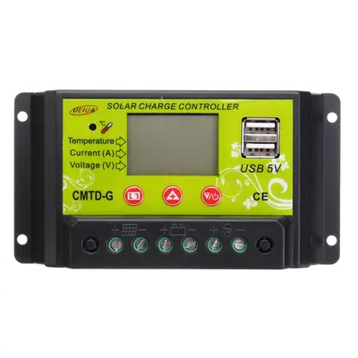 CMTD-G 10A 12V/24V LCD PWM Solar Charge Controller Dual USB Solar Panel Battery Regulator