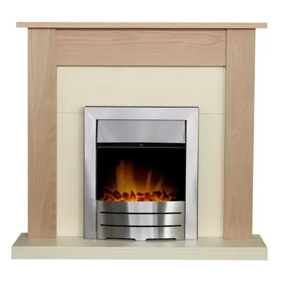 Adam Southwold Fireplace in Oak & Cream with Colorado Electric Fire in Brushed Steel, Inch