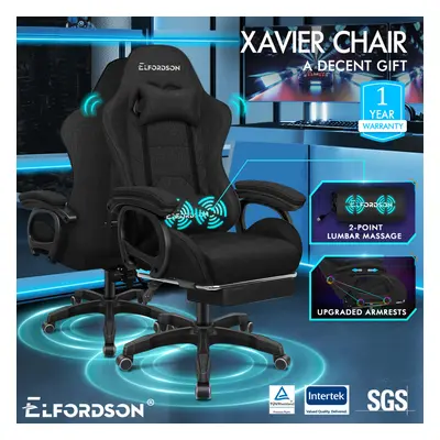 ELFORDSON Gaming Office Chair Racing Massage Footrest Fabric Black