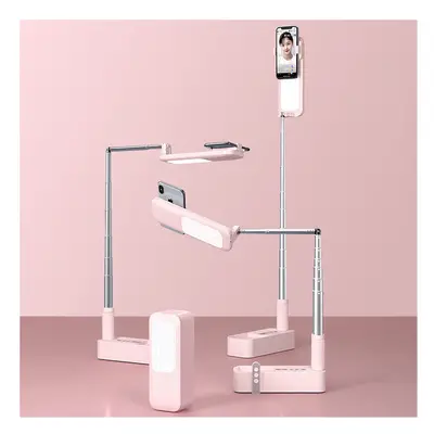 (Pink) Phone Holder LED Lamp Selfie Fill Light Stand with Bluetooth Remote Control for Smartphon