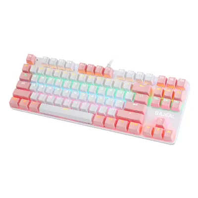 (White/Pink) Wired Mechanical Gaming Keyboard Keys Swtich Hot Swappable Dual Color Design With L