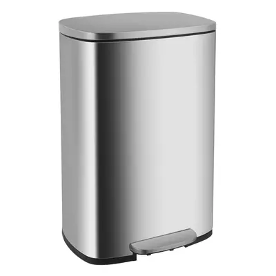 (Silver) L Garbage Can Kitchen Trash Can with Lid for Office Bedroom Bathroom Step Trash Bin Fin