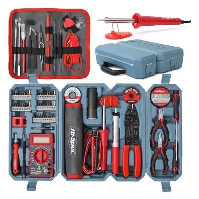 (Large) 90-piece electronics and soldering repair tool set with multimeter. For PCBs, circuits, 