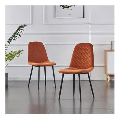 (Orange, 2PCS Dining Chair) 2/4PCS Velvet Dining Chairs Breakfast Metal Legs