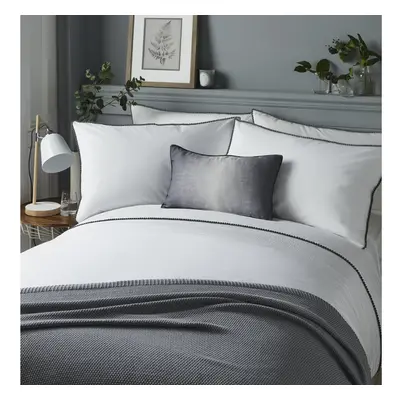 Serene - Pom Pom - Easy Care Duvet Cover Set | King Size | White Bedding with Grey Pom Poms