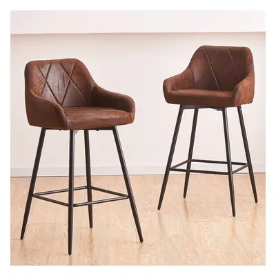 (BROWN) Set of Bar Stools Velvet Upholstered Kitchen Pub