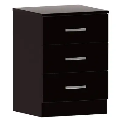 (Black) Large black chest of drawers, drawers with metal handles and runners