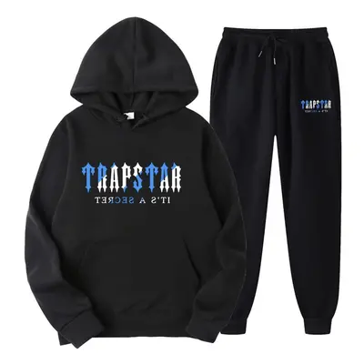 (Black, S) Jogging Suit For Men And Women, Tracksuit With Trapstar Print, Unisex Sports Suit Set