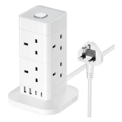 Tower Extension Lead with USB Slots, Hotimy Way USB (2 USB-A&2 USB C) Multi Plug Extension Tower