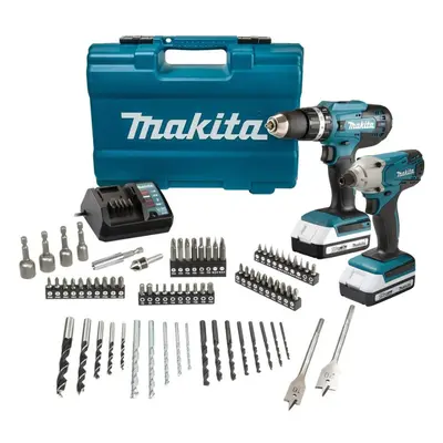 Makita 18v Combi Hammer Drill & Impact Driver Twin Pack Cordless + piece Set