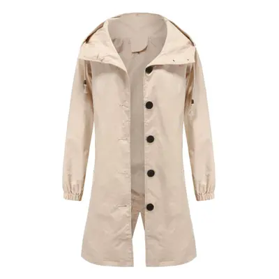 (khaki, L) Windcheater For Women Hooded Button Loose Oversize Casual Windbreaker Waterproof Outw