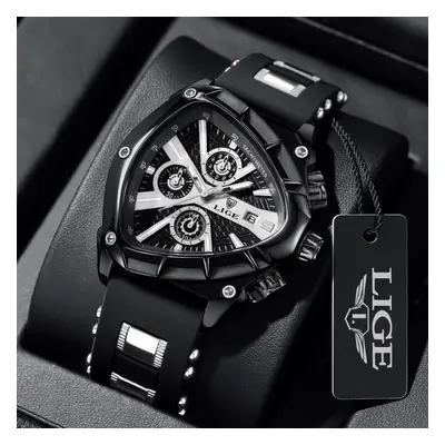 (black) Lige Creative Fashion Men Quartz Watch Top Brand Triangle Dial Leisure Watch Night Glow 