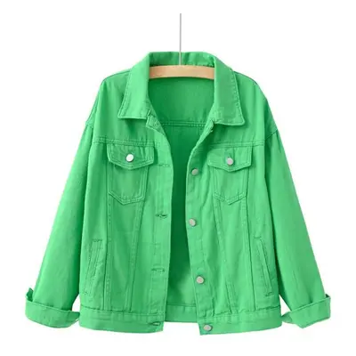 (green, 3XL) Spring Color Denim Jacket Women&apos;s Short Korean Loose Long Sleeve Jacket Studen