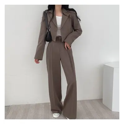 (brown, XL) Two Piece Sets Women Outifits Fall Office Lady Pants Korean Blazer Suits Long Sleeve