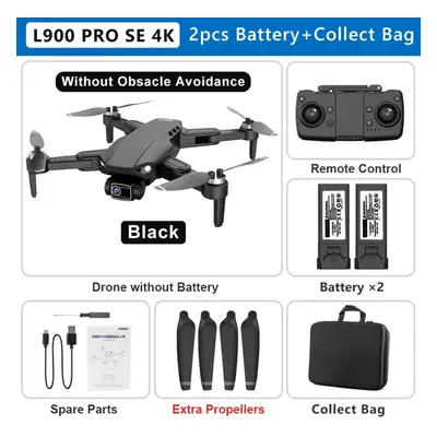 (2 battery, Black) New L900 PRO SE Drone 4K Professional GPS 5G WIFI Brushless Motor Dual Camera