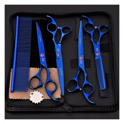 (blue, 7pcs/set) 7inch Pet Grooming Scissors Kit Stainless Steel Trimming Pet Scissors Tool