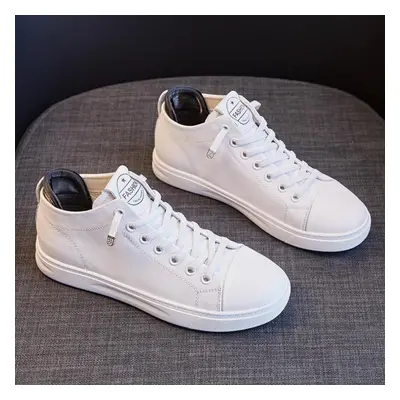 (black, 36) 100% Genuine Leather Women White Shoes High Top Fashion Sneakers Ladies Shoes Casual