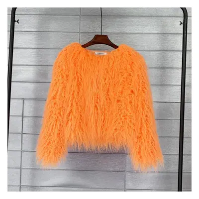 (orange, 5XL) Color Women&apos;s Fur Coat Colorful Fluffy Pink Lamb Fur Faux Fur Coat Sheepskin 