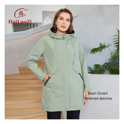 (green, 2XL) Hailuozi Plus Size Women Clothing Double Layer Mid-long New Trench Coat High Qualit