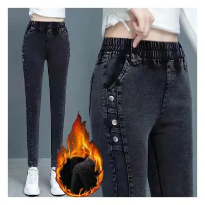 (as the picture, 34) Dimanaf Plus Size Women Jeans Pants Denim Pencil Female Elastic Basic High 