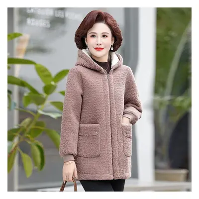 (khaki, XXXXXL) Mom Winter Jacket Women&apos;s Fur Lambswool Grain Fleece Casual Warm Cotton Coa