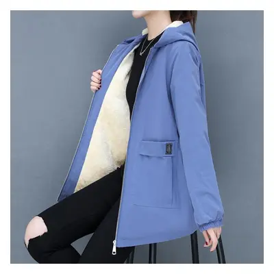 (blue, XL) Autumn And Winter Thickened Warm Lamb Wool Cotton Coat Women&apos;s Mid-length All-ma