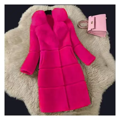 (rose red, XL) Winter Warm Artificial Faux Fur Coat Long Coat Luxury Coats Plus Size Women Warm 