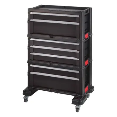 (One size, Black) 3-drawer extendable trolley module - workshop trolley for small and large tool