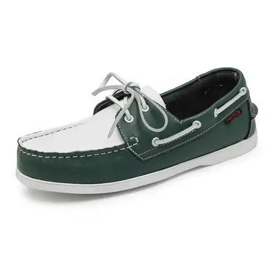 (green,white, 45) Men&apos;s 2-eye Boat Shoe Penny Loafers Casual Driving Walking Moccasin