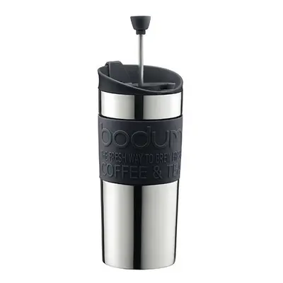 BODUM Travel Press Set Small Stainless Steel Coffee Maker with Extra Lid, Vacuum, 0.35 Litre/ oz