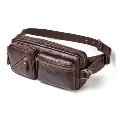 (coffee) Contact&apos;s Genuine Leather Mens Waist Pack For Men