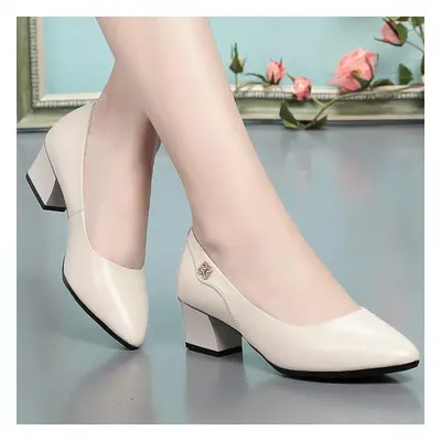 (beige, 39) Wedding Shoes Women Spring New Women Shoes Red Genuine Leather Pointed Toe Professio