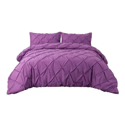 (purple, Queen) Solid Color Pinch Pleated Pintuck Decorative Duvet Cover Set With Pillow Shams S