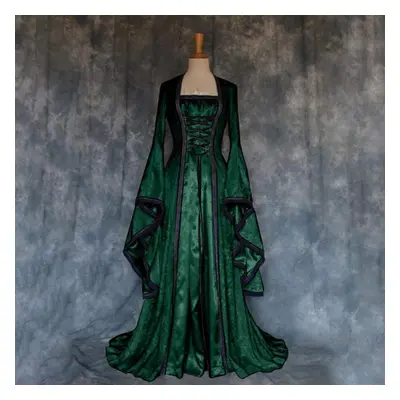 (green, XXL) Dress For Women Halloween Costumes Pirate Dress Adjustable Lace Irish Retro Gown Lo