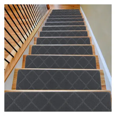 (Grey) Carpet stair treads, non-slip carpet stair treads with non-slip rubber backing, removable