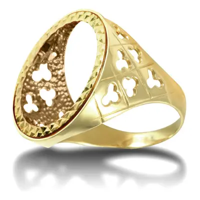 (W) Jewelco London Men's Solid 9ct Yellow Gold Clubs Clovers Full Sovereign Mount Ring - JRN177-