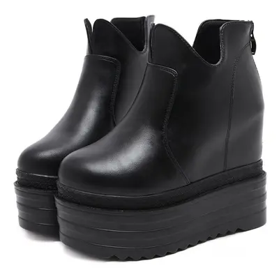 (black, 38) Gdgydh Women Platform Wedge Ankle Boots Height Increasing With Zipper Heeled Chelsea