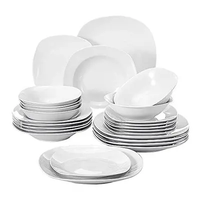 MALACASA, Series Elisa, 24-Piece Dinner Sets White Porcelain Dinner Set with 6-Piece 6.7" Cereal