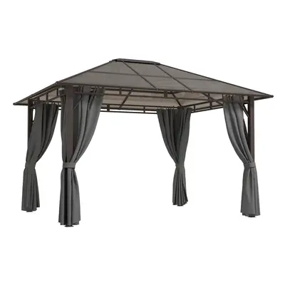 Outsunny 3.6x3(m) Hardtop Gazebo Garden Pavilion w/ Polycarbonate Roof, Grey