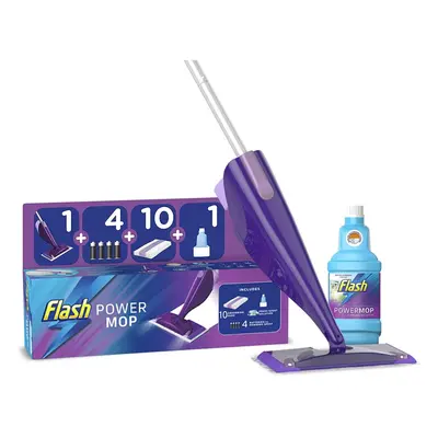 Flash Powermop Starter Kit, Mop + Absorbing Refill Pads + ml Cleaning Solution + Batteries, Fres