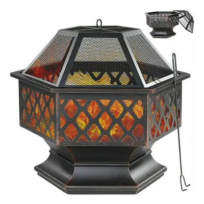 Fire Pit BBQ Firepit Brazier Stove Patio Heater Grill Garden Hexagonal