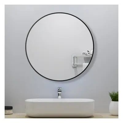 (Black, 70cm) Large round wall mirror aluminum frame home decor