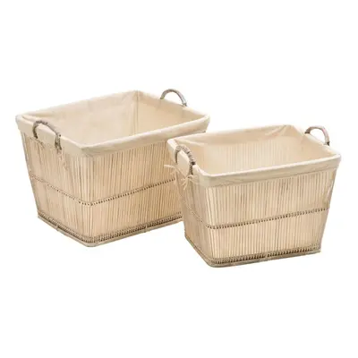 Set Of Storage Baskets Bamboo With Cotton Liner, White