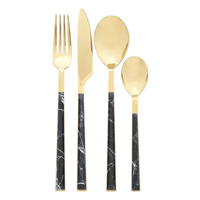 Premier Housewares Avie 16pc Black Faux Marble Cutlery Set