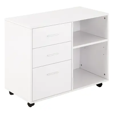 HOMCOM Freestanding Storage Cabinet w/ Drawers Shelves Wheels Office White