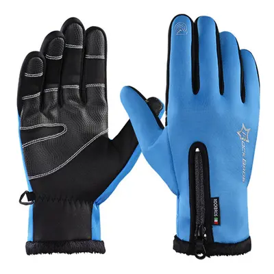 (Blue, 2XL) Cycling Bicycle Thermal Gloves Warmproof Winter Warm Glove Antislip Waterproof Sport