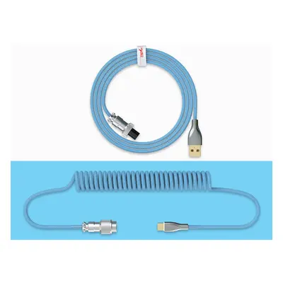 (Blue) 2.2m Mechanical Keyboard Cable Coiled Type-C USB Aviation Connector Spring Wire Desktop C